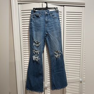 American Eagle Outfitters Distressed Flare Curvy Next Level Stretch Jeans Blue